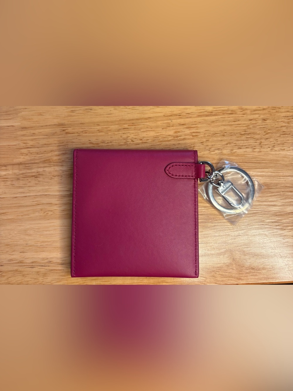 Tiffany & Co. Fuschia Heart Embossed Leather Wallet with Keyring - Picture 3 of 4